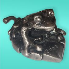 Small Vintage Solid Pewter Frog on Leaf Figurine 2000 picture