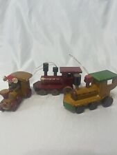 Vintage 4” Russ Wooden Train Ornaments Hand Painted Christmas Set Of 3 picture