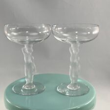 Lot Of 2 Bayel Bacchus by France Champagne Glasses 5.5” Nude Male Frosted Stem picture