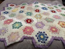 Vintage Handmade Childs Scalloped Edge Quilt 48x35 picture