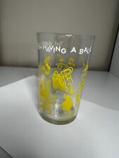1962 FLINTSTONES Fred Wilma Jelly Glass Having a Ball YELLOW Barney  NICE picture
