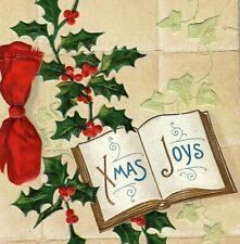 c1907-15 Christmas Holly Berries Nash Postcard Embossed Red Ribbon Joys Xmas picture