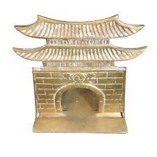 Vintage Folding Solid Brass Asian Pagoda Gate Single Bookend from Korea EUC  picture