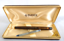 Vtg Parker Sterling Vermeil Fountain Pen Fine 14K Gold Point w/Case BLUE PATINA picture