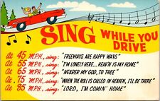 Sing While You Drive Joke Cartoon Postcard With Couple In Red Convertible picture