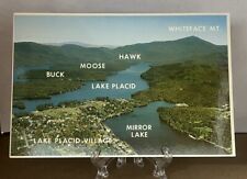 Lake placid aerial view mirror buck moose hawk New York Vintage Postcard picture
