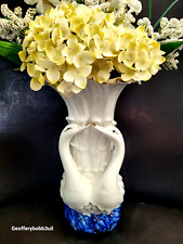 VTG MCM CERAMIC WHITE SWAN VASE HOLLYWOOD REGENCY 10 INCHES TALL - MID CENTURY picture