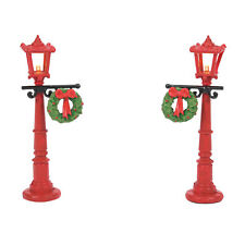 Department 56 Village Accessories Street Lamps with Wreathes Lit Figurine Set picture