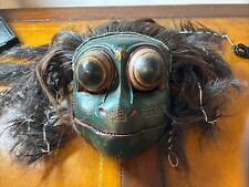Vintage Indonesian Godogan Frog Mask Carved Wood Balinese Ox Hair & Hinged Mouth picture