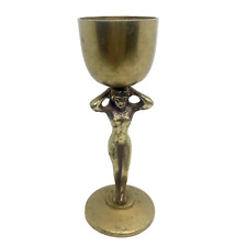 VTG Solid Brass Goblet Art Nouveau Cup Naked Lady Woman picture