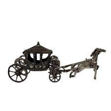 Vintage Italian Handmade Royal Horse and Carriage Silver Miniature Figurine picture
