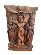 VINTAGE WOOD HAND-CARVED HINDU SCULPTURE WITH RELIGIOUS MOTIF picture