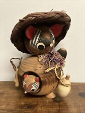 Vintage Japanese Wooden Mouse And Baby 5.5” 1960s Doll Folk Art picture
