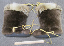 vintage Beaver Fur Alaska Mukluks, Rabbit fur trim, Lined, great condition picture