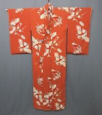 29864 Antique Kimono Plum And Chrysanthemum Pure Silk Oshima Old Clothing picture