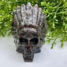 1pc Natural Yooperite Flame Stone Indian head Quartz skull sculptureHealing 2.6