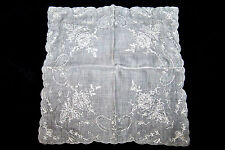 Amazing Victorian Style Floral Roses Design Hand Embroidery Batiste Handkerchief picture