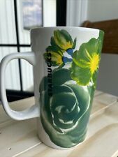 2014 Starbucks Coffee Mug Cup; 16 Oz; Green / Yellow / Blue Floral;  picture