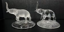 2 CRISTAL D'ARQUES Elephant Glass France Lead Crystal Trunk Up Figurine Vintage picture