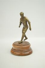 Antique Vintage Hefty Brass Soccer Young Player Figure Trophy Wood Base 4.5
