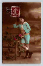 c1922 RPPC Hand Colored Young French Flower Girl REX Real Photo Postcard picture