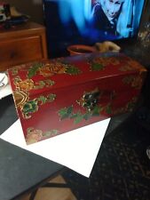 Beautiful Large Wood Hinged Hand Painted Lined Jewelry Box picture