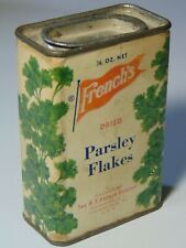 Antique Old Vintage 1940s FRENCH FRENCH'S PARSLEY FLAKES GRAPHIC SPICE TIN CAN picture