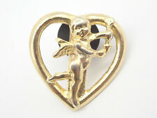 Cupid in Gold Heart with Arrow Gold Tone Vintage Lapel Pin picture