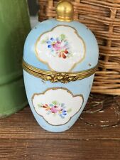 Vintage Limoges France Porcelain Trinket Box Blue Gold Floral 5
