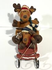 Vintage Plush Reindeers On Sled Christmas Decoration picture