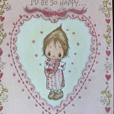 VTG Betsey Clark Greeting Card Valentine 1973 Env Waif Holding Valentines NEW picture