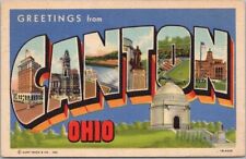 CANTON, Ohio Large Letter Postcard McKinley Monument / Curteich Linen - 1946 picture