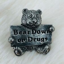 Vtg Teddy Bear Down on Drugs Pewter Lapel Pin by IFS picture