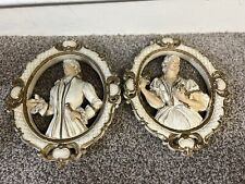 Vtg Universal Statuary Corp 1958 Victorian Couple Wall Plaque Pair Chalkware 14