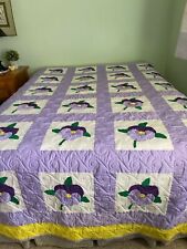 Hand Pieced/Hand Applique Purple Pansy Queen/King Quilt 89x103 (FREE SHIPPING) picture
