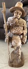 VTG Colombian SOUTH AMERICAN HAND CARVED WOODEN FOLK ART STATUE MAN Hobo 20” picture