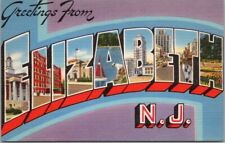 1940s ELIZABETH, New Jersey Large Letter Greetings Postcard Coronet Linen #73493 picture