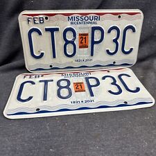 Missouri Bicentennial 1821-2021 Automobile License Plate Set Of 2 - CT8 P3C Feb picture