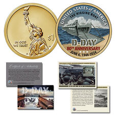WWII D-DAY 80th Anniversary 2024 HIGGINS BOAT $1 Dollar Coin with Card *MUST SEE picture
