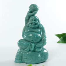 Chinese Laughing Buddha Amazonite Hand Carved Buddha Unique Figure Reiki Healing picture