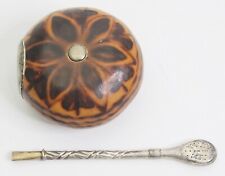 Vintage YERBA MATE GOURD Tea Cup and Silver Straw Bombilla Strainer Argentina? picture