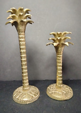 Vintage Brass Pair Palm Tree Taper Candlestick Holders 1990's From India picture