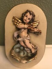 Religious Holy Water Font Stoup with Guradian Angel Cherub Playing Instrument 5