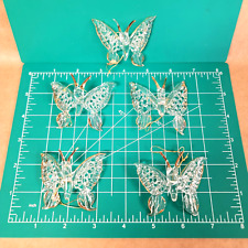VTG 5 pc Spun Glass and Gold Butterfly Hanging Ornaments 2.75 x 2.25 picture