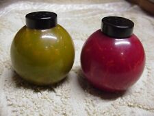 Small Round Vintage Salt/Pepper S&P Shakers RED/GREEN MARLBLED BAKELITE/CATALIN picture