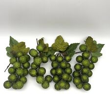 Beaded Sugared Faux Grape Bunches Ornaments Green 4 Clusters With Leaves picture
