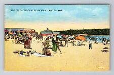 Cape Cod MA-Massachusetts, Enjoying Beach Silver Beach, Vintage c1940 Postcard picture
