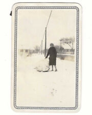 1920s Flapper Woman Standing Next To Huge Snowball Snow Snapshot Photo picture