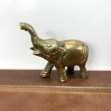 Vintage Solid Brass Metal Gold Tone Small Elephant Paperweight Figurine picture