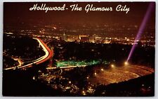 Hollywood CA- California The Glamour City Lit Up City at Night Vintage Postcard picture